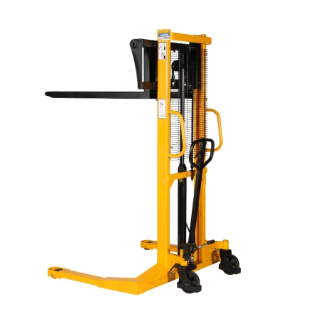 Vista general del Apilador manual 1500 kg elevación 1600 mm horquillas ajustables Vista general del Apilador manual 1500 kg elevación 1600 mm horquillas ajustables