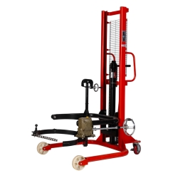 Vista general del Apilador volteador de barril 350 kg elevación 1640 mm - uñas ajustables sin barril