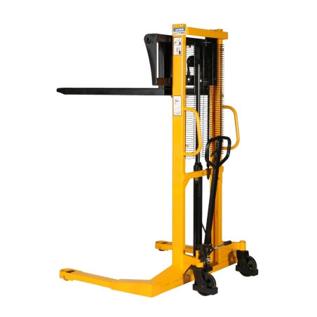 Apilador manual horquillas ajustables 2000kg 1600mm - vista delantera de 3/4 - horquillas posición alta Apilador manual horquillas ajustables 2000kg 1600mm - vista delantera de 3/4 - horquillas posición alta
