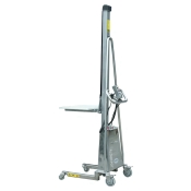Vista desde 3/4 del apilador inox posicionador de trabajo semi électrico 150 kg
