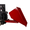 Vista lateral y frontal del contenedor autobasculante rojo 1100 litros en posición de descarga.