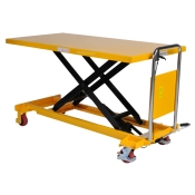 Mesa elevadora manual 500 kg - vista delantera de 3/4 - Plataforma alta 1600x810 mm