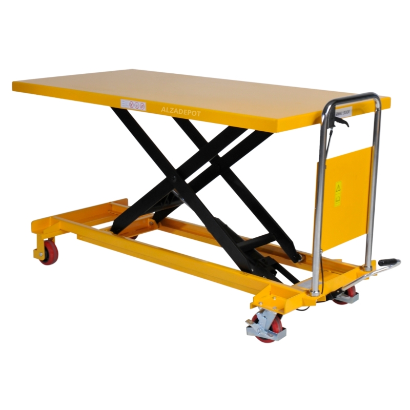 Mesa elevadora manual 500 kg - vista delantera de 3/4 - Plataforma alta 1600x810 mm