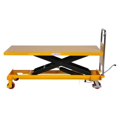 Mesa elevadora manual 500 kg - vista de perfil - Plataforma medio-alta 1600x810 mm