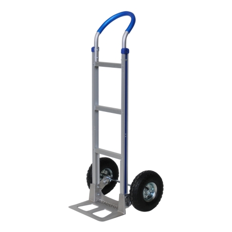 Vista delantera de 3/4 de la carretilla de mano de aluminio 200 kg ruedas neumáticas Vista delantera de 3/4 de la carretilla de mano de aluminio 200 kg ruedas neumáticas