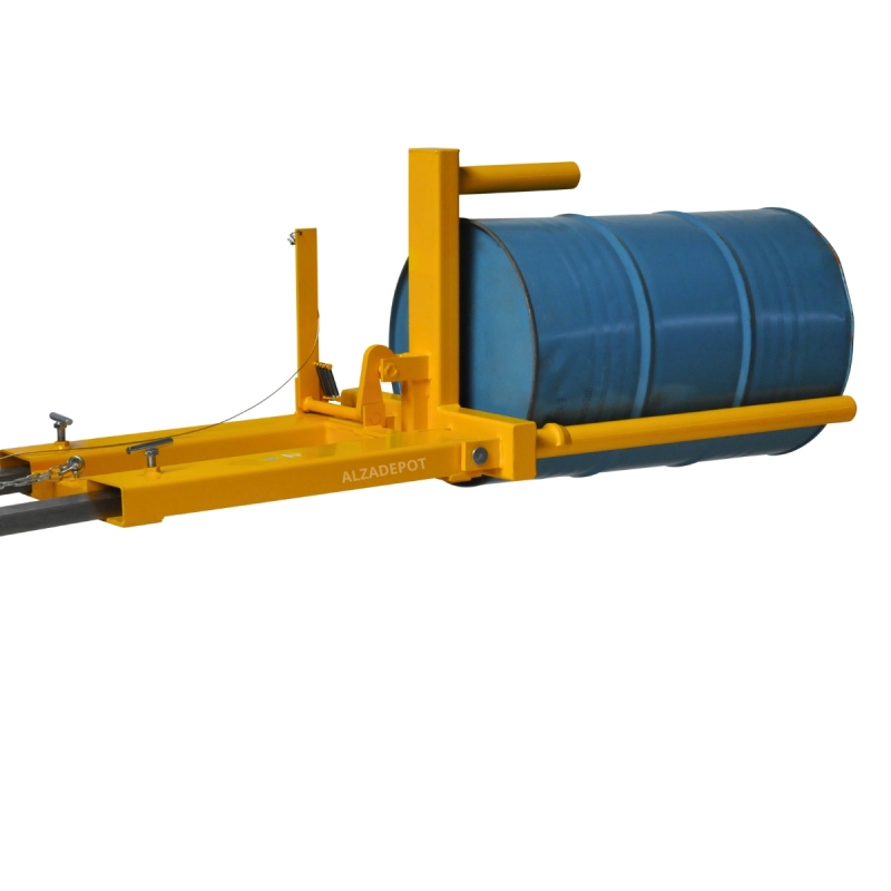 Manipulador de bidones 400kg para carretilla elevadora con un bidón - vista trasera de 3/4