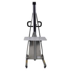 Apilador inox posicionador trabajo semi-eléctrico 150kg - vista frontal - plataforma medio-alta