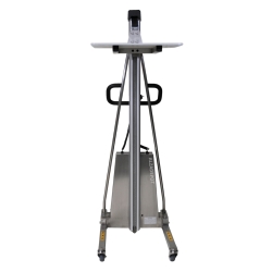 Apilador inox posicionador trabajo semi-eléctrico 150kg - vista frontal - plataforma alta