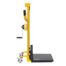 Vista de perfil del Apilador para puesto de trabajo con manivela 80 kg - 1100 mm - plataforma baja