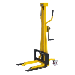 Vista trasera del Apilador para puesto de trabajo con manivela 80 kg - 1100 mm - horquillas bajas