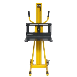 Vista frontal del Apilador para puesto de trabajo con manivela 80 kg - 1100 mm - plataforma media-alta
