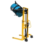 Vista general del Apilador volteador de barriles extra bajo 350 kg – elevación 1500 mm con bidón en posición horizontal