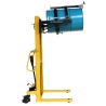 Vista lateral del Apilador volteador de barriles extra bajo 350 kg – elevación 1500 mm con un bidón en posición horizontal