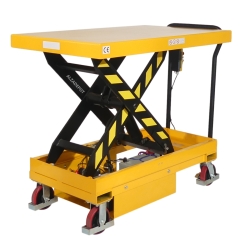 Vista trasera de 3/4 de la mesa elevadora semieléctrica móvil 500kg - plataforma alta