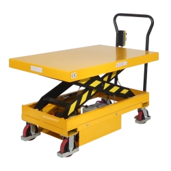Vista trasera de 3/4 de la mesa elevadora semieléctrica móvil 500kg - plataforma medio-alta