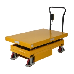 Vista trasera de 3/4 de la mesa elevadora semieléctrica móvil 500kg - plataforma baja