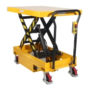 Vista delantera de 3/4 de la mesa elevadora semieléctrica móvil 500kg - plataforma alta