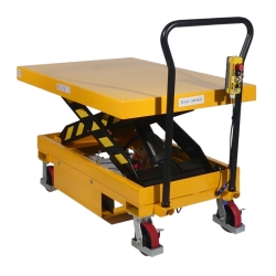 Vista delantera de 3/4 de la mesa elevadora semieléctrica móvil 1000kg - plataforma medio-alta