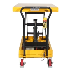 Vista frontal de la mesa elevadora semieléctrica móvil 1000kg - plataforma alta