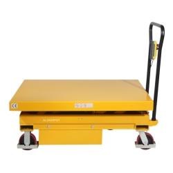 Vista lateral de la mesa elevadora semieléctrica móvil 1000kg - plataforma baja