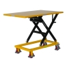Vista trasera de 3/4 de la mesa elevadora manivela 300kg plataforma 1150x750 mm - posición alta