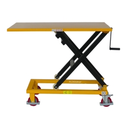 Vista lateral de la mesa elevadora manivela 300kg plataforma 1150x750 mm - posición alta