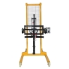 Vista frontal del Apilador volteador de barril 450 kg - elevación 1600 mm - Horquillas ajustables