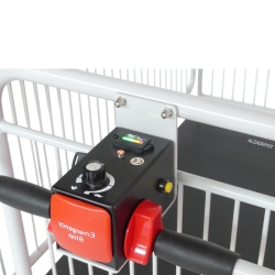 Zoom al control de mandos del Carro eléctrico con plataforma de transporte - 400 kg - 4 barandillas laterales