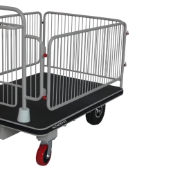 Zoom a las barandillas del Carro eléctrico con plataforma de transporte - 400 kg - 4 barandillas laterales