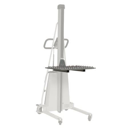 Vista 3/4 plataforma de transferencia con rodillos de bolas para apilador de puesto de trabajo Vista 3/4 plataforma de transferencia con rodillos de bolas para apilador de puesto de trabajo