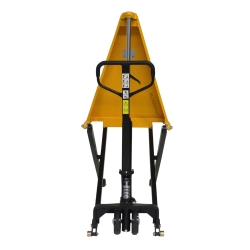 Vista frontal de la transpaleta elevadora manual ancha monocilíndrica 1000 kg - Horquillas 1500mm