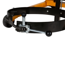 Vista de la cintura del apilador volteador de barriles 400 kg — elevación 1350 mm