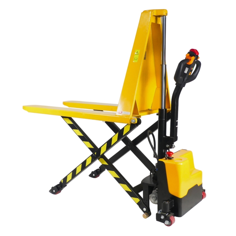Vista general de transpaleta eléctrica de tijera ancha monocilíndrica 1500 kg