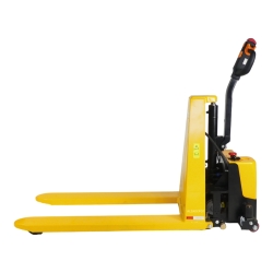 Vista lateral de la transpaleta eléctrica de tijera ancha monocilíndrica 1500 kg