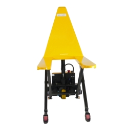 Vista frontal de la transpaleta eléctrica de tijera ancha monocilíndrica 1500 kg