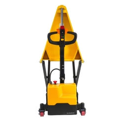 Vista trasera de la transpaleta eléctrica de tijera ancha monocilíndrica 1500 kg