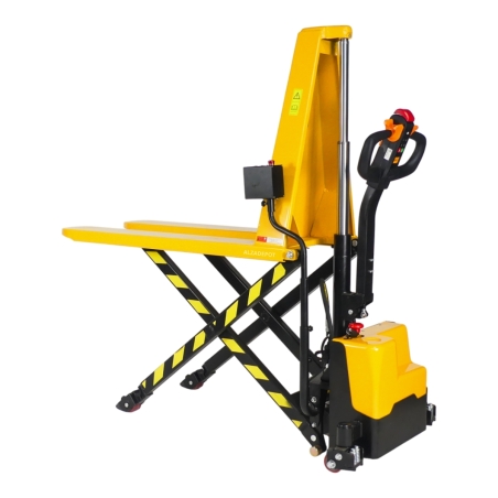 Vista general de transpaleta elevadora totalmente eléctrica con nivel constante 1500 kg