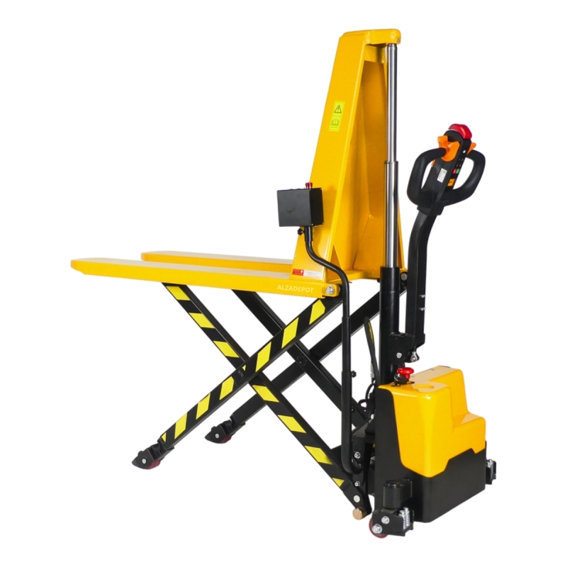 Vista general de transpaleta elevadora totalmente eléctrica con nivel constante 1500 kg