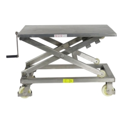 Lateral - Mesa elevadora móvil INOX a manivela - Capacidad 300 kg