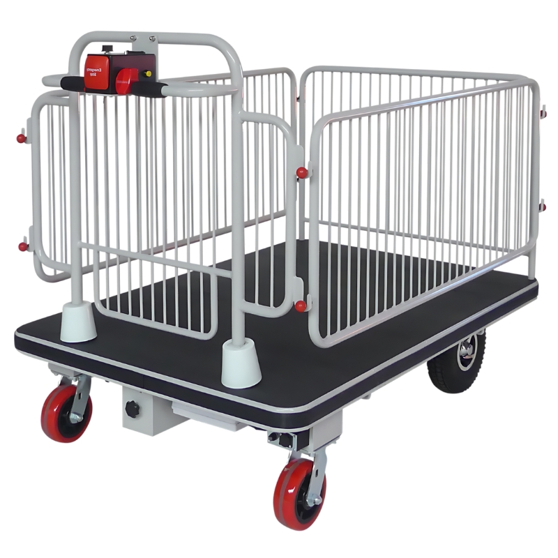 imagen del Carro eléctrico con plataforma de transporte - 400 kg - 4 barandillas laterales para la tabla